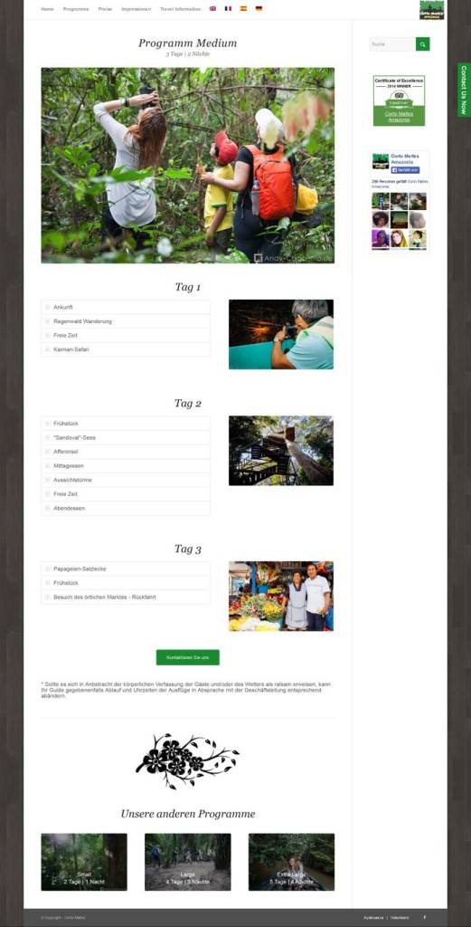 Screenshot der Einzelansicht, eines Programms. Bild oben, darunter die Programm-Beschreibungen der einzelnen Tage mit Bildern.