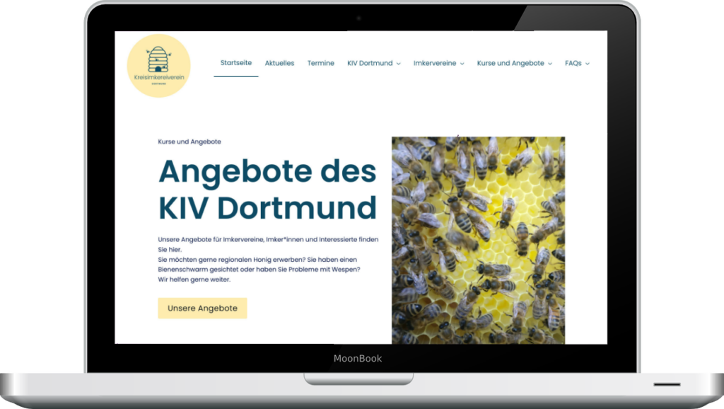 Webseite vom Imkereiverein Dortmund auf einem Laptop